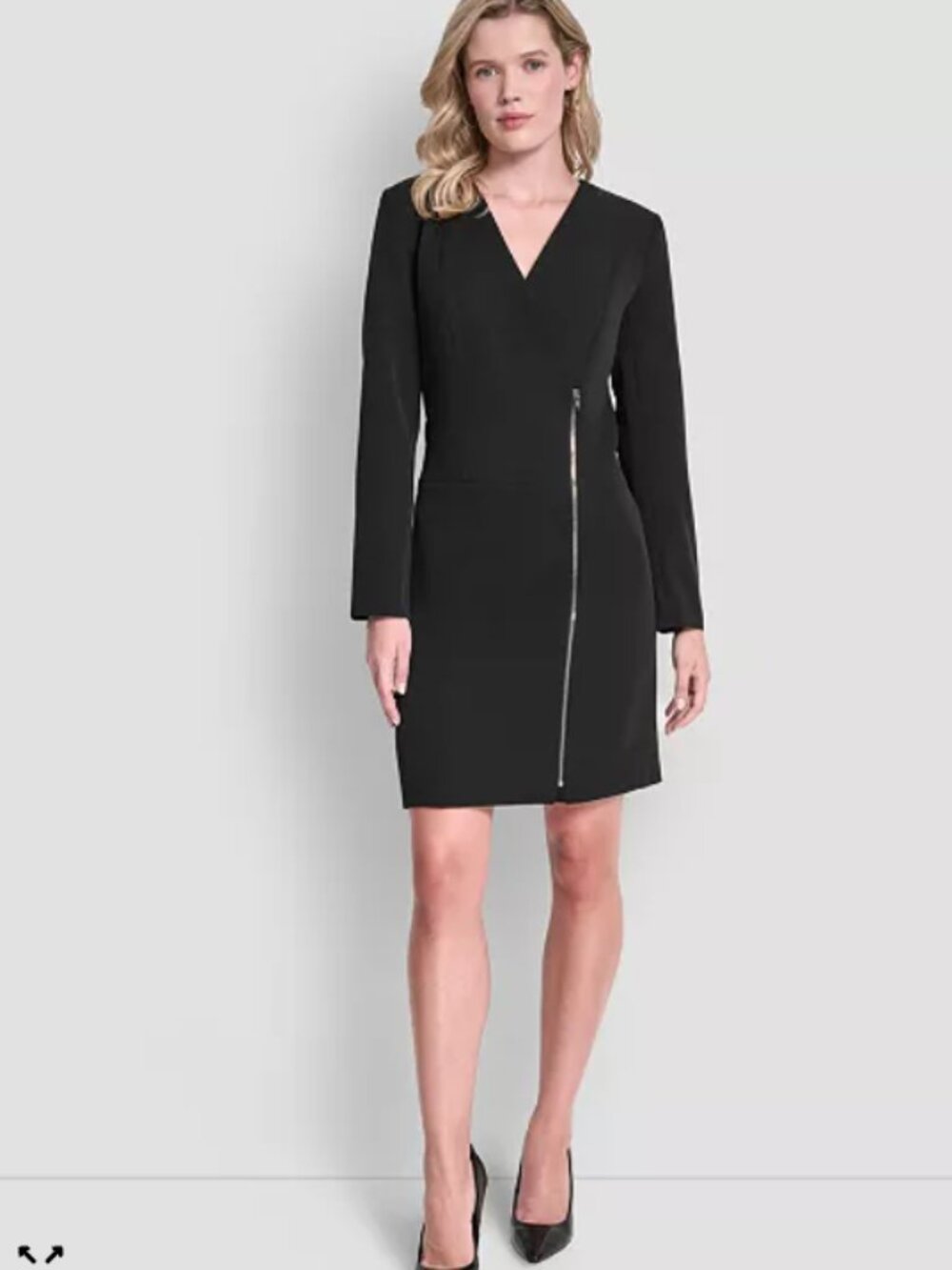 Women's Long-Sleeve Zipper Front A-Line Dress